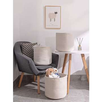CubesLand Woven Rope Cube Storage Organizer Basket Bin 11x11in,Cube Storage Bins for Shelves w/Inserts,Bedroom, Living Room,Multi-use Collapsible Storage Baskets Sets 4,Round Storage Cubes-Off White