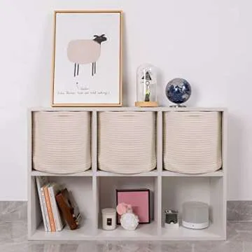 CubesLand Woven Rope Cube Storage Organizer Basket Bin 11x11in,Cube Storage Bins for Shelves w/Inserts,Bedroom, Living Room,Multi-use Collapsible Storage Baskets Sets 4,Round Storage Cubes-Off White