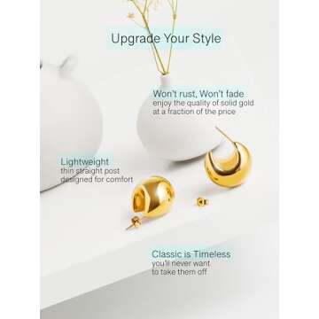 Altitude Boutique 18kt Gold Chunky Bubble Hoop Earrings For Women | Gold Plated Hollow Earrings | Lightweight, Hypoallergenic Thick Hoops (18mm, Gold)