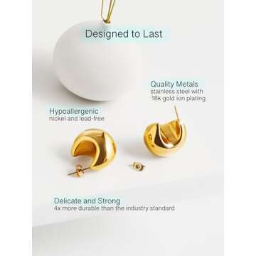 Altitude Boutique 18kt Gold Chunky Bubble Hoop Earrings For Women | Gold Plated Hollow Earrings | Lightweight, Hypoallergenic Thick Hoops (18mm, Gold)