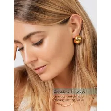 Altitude Boutique 18kt Gold Chunky Bubble Hoop Earrings For Women | Gold Plated Hollow Earrings | Lightweight, Hypoallergenic Thick Hoops (18mm, Gold)