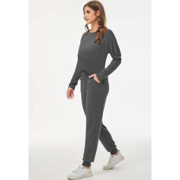 Fixmatti Women Two Piece Outfits Long Sleeve Sweatsuit High Waisted Sweatpants Set M