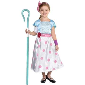 Party City Toy Story 4 Bo Peep Costume for Girls, 3-4T, Includes Jumpsuit, Skirt/Cape, Staff and Mor...