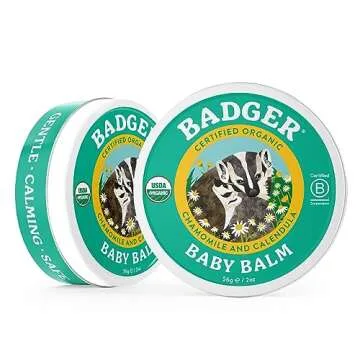 Badger - Baby Balm, Chamomile & Calendula, Certified Organic Baby Balm, Cradle Cap Balm for Babies, Baby Rash Balm, Baby Skin Care, 2 oz (2 Pack)