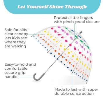 totes Kids Clear Bubble Umbrella - Fun & Durable Rain Protection with 38-Inch Dome Canopy