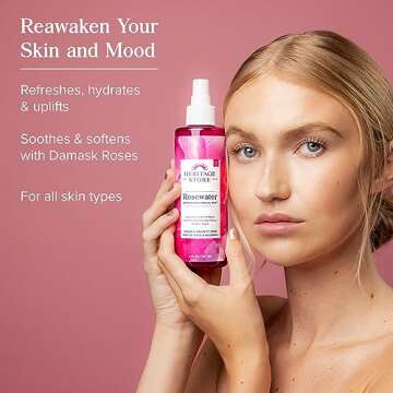 HERITAGE STORE Rosewater - Refreshing Facial Mist for Glowing Skin with Damask Rose, All Skin Types - Rose Water Spray for Face, Made Without Dyes or Alcohol, Hypoallergenic, Vegan, Cruelty Free, 8oz