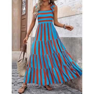 PRETTYGARDEN Women Dresses 2025 Summer Striped Sleeveless Maxi Dress Casual Spaghetti Strap Tiered F...