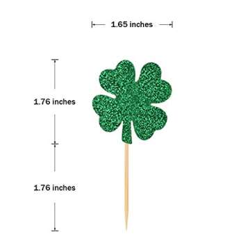 Donoter 36 Pcs Glitter Shamrock Cupcake Toppers for St. Patrick's Day Party Decorations