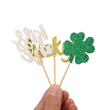 Donoter Glitter Shamrock Cupcake Toppers for St. Patrick's Day