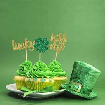 Donoter Glitter Shamrock Cupcake Toppers for St. Patrick's Day