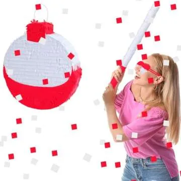 VercanMonth Summer Fishing Bobbers Piñata with Piñata Stick and Blindfold Confetti Set Birthday Piñata for Fishing Fishermen Theme Birthday Party Decors Party Favors Photo Prop Supplies Decorations