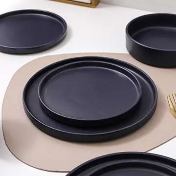 Stone Lain Cleo Modern Stoneware 16-Piece Dinnerware Set, Plates and Bowls Set, Dish Set Service For 4, Dark Blue