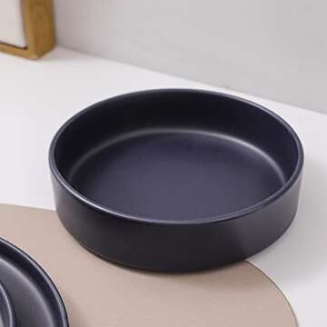 Stone Lain Cleo Modern Stoneware 16-Piece Dinnerware Set, Plates and Bowls Set, Dish Set Service For 4, Dark Blue