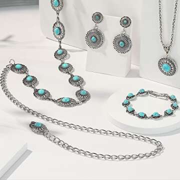 Western Jewelry Set | 4 Pcs Turquoise Jewelry for Women