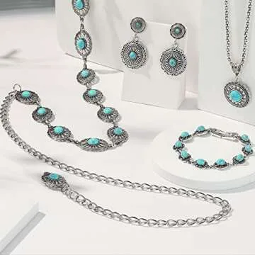 Western Jewelry Set | 4 Pcs Turquoise Jewelry for Women