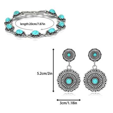 Western Jewelry Set | 4 Pcs Turquoise Jewelry for Women