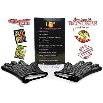 KITCHEN PERFECTION Silicone Smoker Oven Gloves - Extreme Heat Resistant BBQ Gloves - Handle Hot Food...