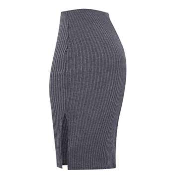Urban CoCo Elastic High Waist Knee Length Pencil Skirt Ribbed Knit Basic Tube Midi Skirt (Deep Gray,...