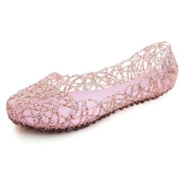 Stunner Women's Jelly Sandals Hollow Summer Breathable Crystal Jelly Flats Pink 42（9.5）