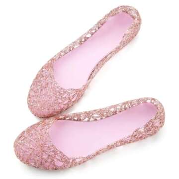 Stunner Women's Jelly Sandals Hollow Summer Breathable Crystal Jelly Flats Pink 42（9.5）