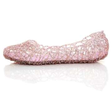 Stunner Women's Jelly Sandals Hollow Summer Breathable Crystal Jelly Flats Pink 42（9.5）