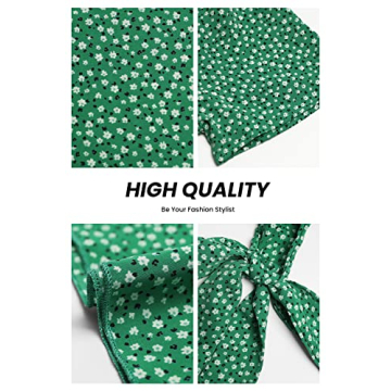 PRETTYGARDEN Women's Summer Floral Boho Dress Wrap V Neck Short Sleeve Ruffle A-Line Flowy Maxi Wedding Guest Dresses (Green Floral,Medium)