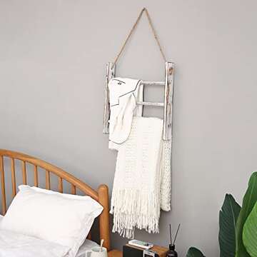 HoreZer Towel Rack Ladder Wall-Mounted,Ladder Hand Towel Rack for Bathroom,Rustic Hanging Towel Rack,Towel Ladder Storage Rack,Hanging Blanket Ladder for Living Room Farmhouse