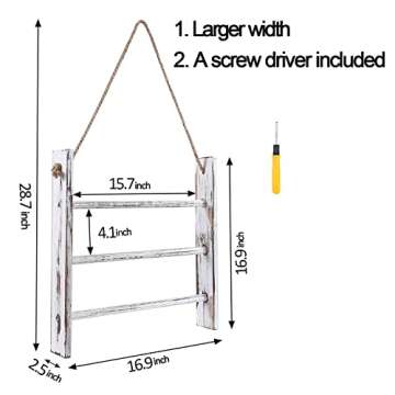 HoreZer Towel Rack Ladder Wall-Mounted,Ladder Hand Towel Rack for Bathroom,Rustic Hanging Towel Rack,Towel Ladder Storage Rack,Hanging Blanket Ladder for Living Room Farmhouse