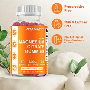 Vitamatic Magnesium Gummies 600mg per Serving – 60 Vegan Count for Relaxation, Muscle, Bone, and Energy Support