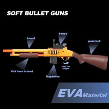 Kyliandi Pump Shotgun Toy Realistic Barrel Shell ejecting Foam Blaster Gun Soft Bullet Look Real Sniper Rifle with Scope Dart Pellet Shooting Game for Boys Teens Adults Gifts Age 8-14 Year Old (Gold)