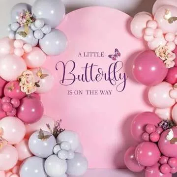 A Little Butterfly is on The Way Baby Shower Party Decal Sign - Butterfly Baby Shower Decoration,Gender Reveal Girl or Boy Baby Shower Decal Sign (Purple Butterfly Decal)