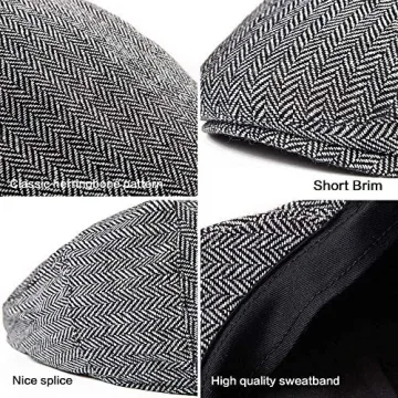 Tweed Newsboy Cap for Men - 2 Pack Black & Grey