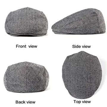 Tweed Newsboy Cap for Men - 2 Pack Black & Grey