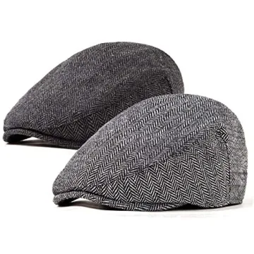 Tweed Newsboy Cap for Men - 2 Pack Black & Grey