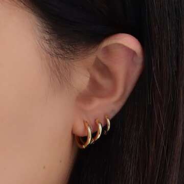 IDJEOABL Small Gold Hoop Earrings Set for Multiple Piercings Stack Non Tarnish Mini Tiny Huggie Gold...