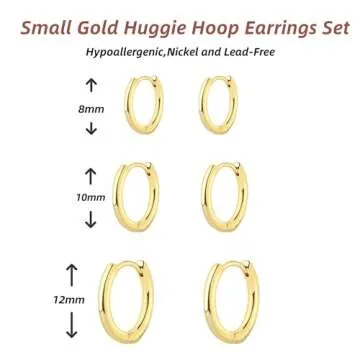 IDJEOABL Small Gold Hoop Earrings Set for Multiple Piercings Stack Non Tarnish Mini Tiny Huggie Gold Earring Pack for Women Lightweight Jewelry for Women Non Tarnish