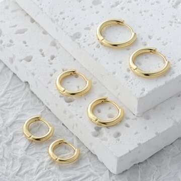 IDJEOABL Small Gold Hoop Earrings Set for Multiple Piercings Stack Non Tarnish Mini Tiny Huggie Gold Earring Pack for Women Lightweight Jewelry for Women Non Tarnish