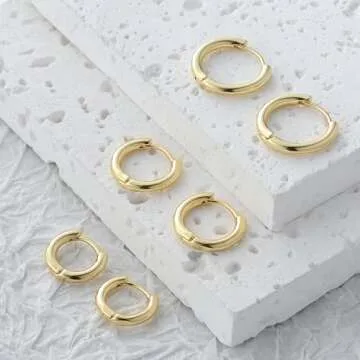 IDJEOABL Small Gold Hoop Earrings Set for Multiple Piercings Stack Non Tarnish Mini Tiny Huggie Gold Earring Pack for Women Lightweight Jewelry for Women Non Tarnish