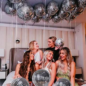 KatchOn Silver Disco Ball Balloons - 22 Inch, Pack of 6 | Disco Party Decorations, 70s Themed Party, Bachelorette Prom - Adults and Young Adults (Unisex)