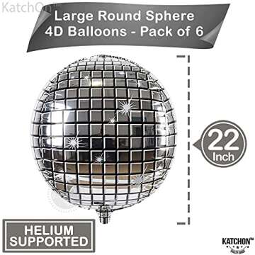 KatchOn Silver Disco Ball Balloons - 22 Inch, Pack of 6 | Disco Party Decorations, 70s Themed Party, Bachelorette Prom - Adults and Young Adults (Unisex)