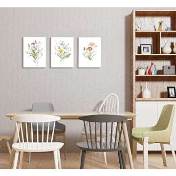 WANBOYA Floral Wall Art Modern Watercolor Minimalist Wildflower Art Prints Bedroom Kitchen Wall Decoration Dandelion Plant Painting Artwork Bathroom Wall Decor Ready to Hang(12"x16"x3pcs)