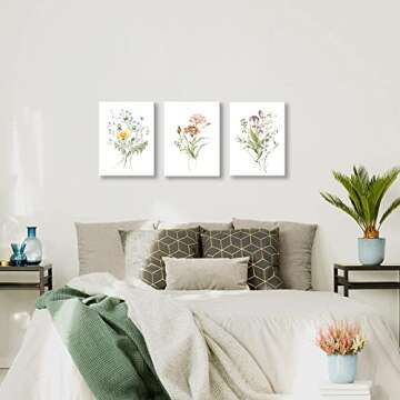 WANBOYA Floral Wall Art Modern Watercolor Minimalist Wildflower Art Prints Bedroom Kitchen Wall Decoration Dandelion Plant Painting Artwork Bathroom Wall Decor Ready to Hang(12"x16"x3pcs)