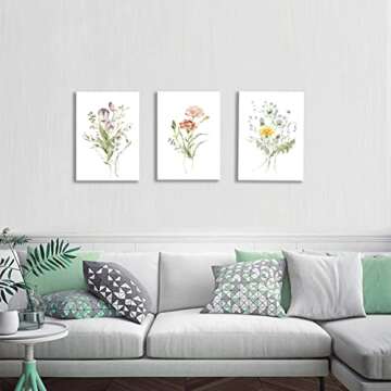 WANBOYA Floral Wall Art Modern Watercolor Minimalist Wildflower Art Prints Bedroom Kitchen Wall Decoration Dandelion Plant Painting Artwork Bathroom Wall Decor Ready to Hang(12"x16"x3pcs)