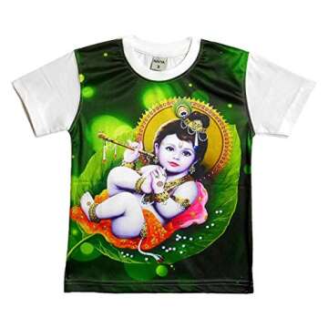 DollsofIndia Printed Krishna on Green T-Shirt for 2 to 3 Years of Age (LV11)