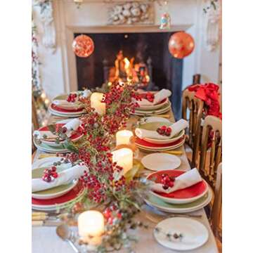 Artiflr Red Berry Garland, 6FT Flexible Artificial Red and Burgundy Berry Christmas Garland for Indo...