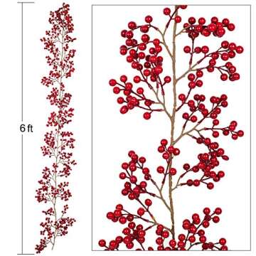 Artiflr 6FT Red Berry Garland for Holiday Décor