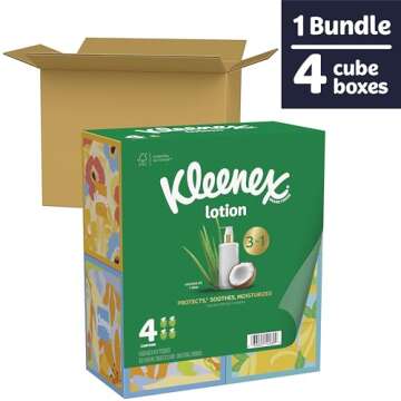 Kleenex Lotion Facial Tissues with Coconut Oil, 4 Cube Boxes, 60 Tissues Per Box, 3-Ply