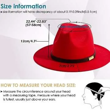 Gossifan Fedora Hats for Men Wide Brim Panama Hat with Classic Belt-B Belt Red