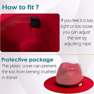 Gossifan Fedora Hats for Men Wide Brim Panama Hat with Classic Belt-B Belt Red