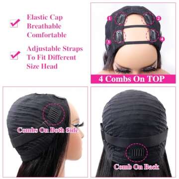 Homgoss U Part Wigs Human Hair for Women Straight Human Hair Wigs 200% Density U part Wigs Can Be Dy...